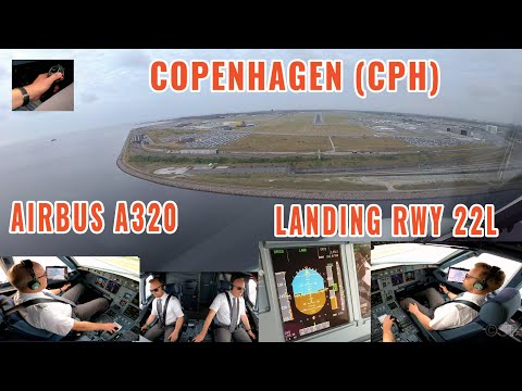 Copenhagen (CPH) |  Denmark | Approach and landing runway 22L |  Airbus pilots + cockpit views | 4k